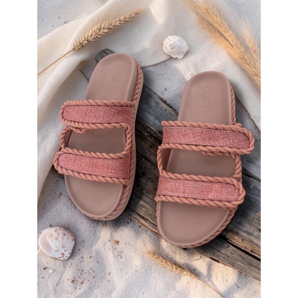 Loft Pink Raffia Braided Rope Platform Slide Sandals‎ 8M - Picture 6 of 7